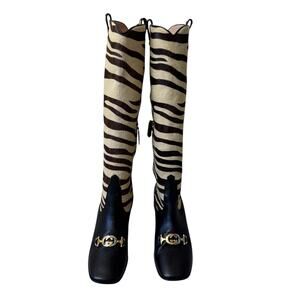GUCCI Women's Zumi Tiger Print Calf Hair G Horsebit Tall Boots Size 39